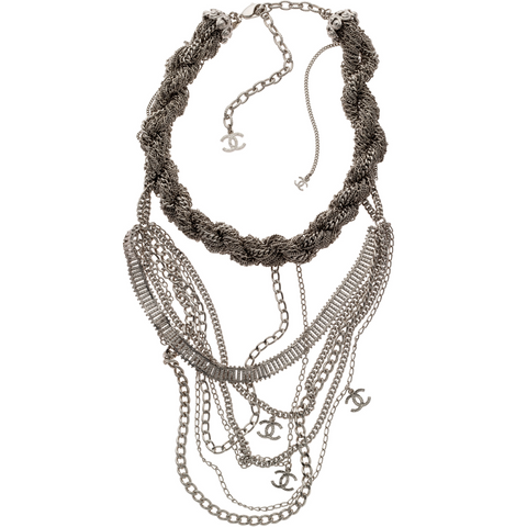 Silver Twisted Rope Choker Chanel Necklace