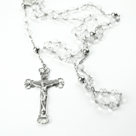 Clear Crystal Rosary Necklace