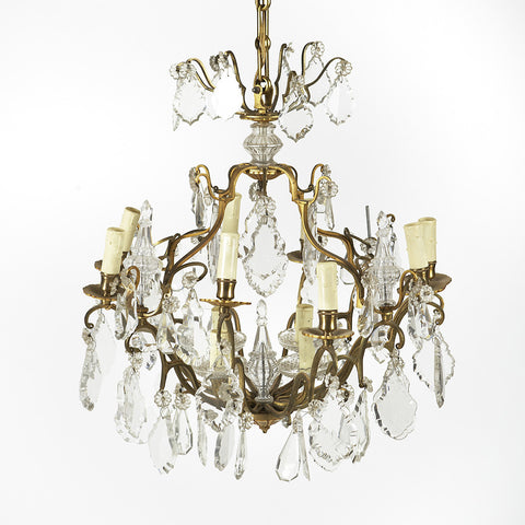 Eight Light Bronze & Crystal Chandelier