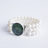 Green Triple Strand Bracelet with Authentic Chanel Button