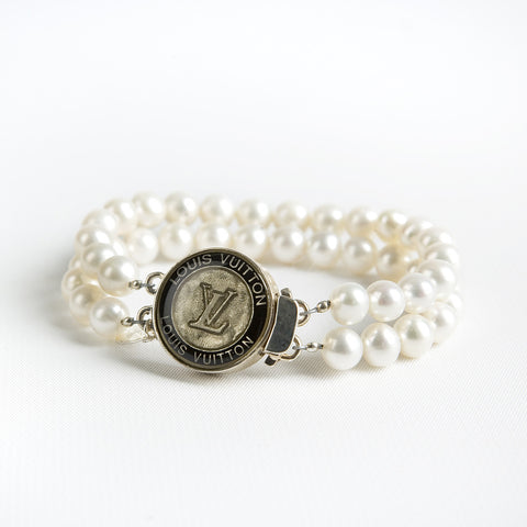 Black and Gold Louis Vuitton Double Strand Bracelet with Authentic Chanel Button