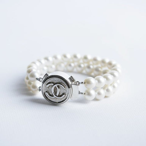 Silver Textured Double Strand Chanel Bracelet