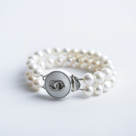 White Hatch Silver Chanel Double Strand Bracelet