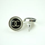 Silver and Black Stud Earrings with Authentic Chanel Button