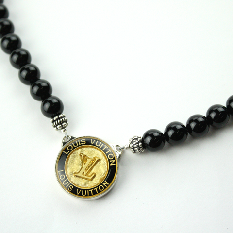 Black and Gold Black Single Strand Necklace with Authentic Louis