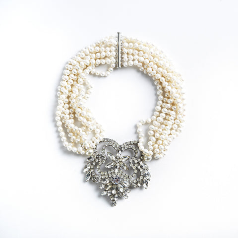 Rhinestone Necklace with Pearl Collar