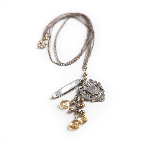 Long Charm Necklace with Antique Fob